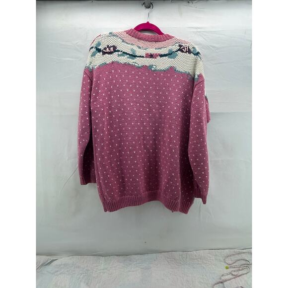 Vintage pink floral / hearts button sweater Large - Picture 2 of 7